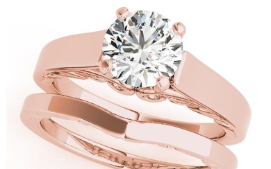Natural 1.3 CTW Diamond Engagement Ring SET 14K Rose Gold