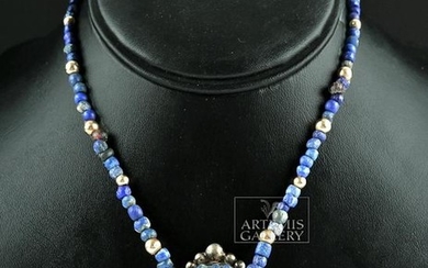 Necklace w/ Roman Glass Lion Pendant, Beads, Gold