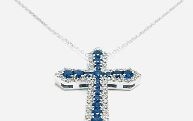 Necklace with pendant - White gold Sapphire - Diamond