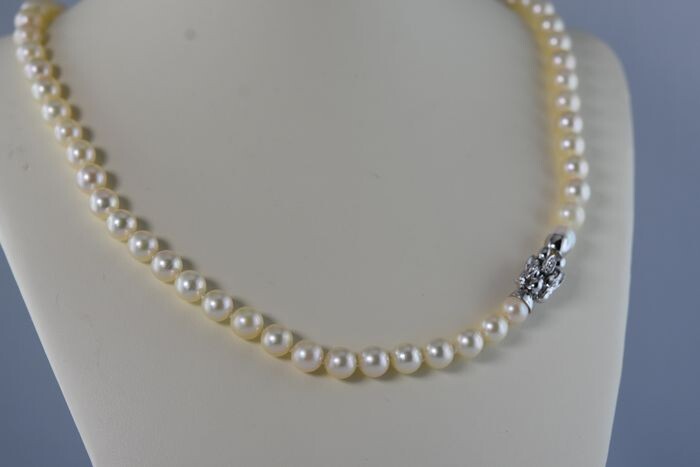 Nimei Akoya pearls - Necklace - 0.08 ct Diamonds