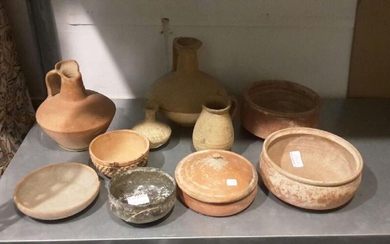Nine terracottas: four bowls, four pitchers, a box...