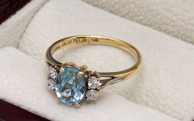 No Reserve - Harr & Jacobs - 14 kt. Gold - Ring - 0.20 ct Diamond - Aquamarine, 1.09 ct