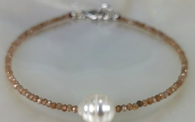No Reserve Price - Australian Southsea pearl BQ Ø 8,5x9,9 mm precious stones - Bracelet Silver Pearl - Zircon