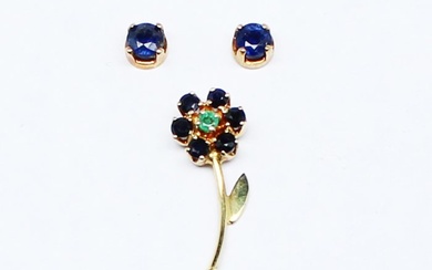 No Reserve Price - Earrings - 18 kt. Yellow gold Sapphire - Emerald