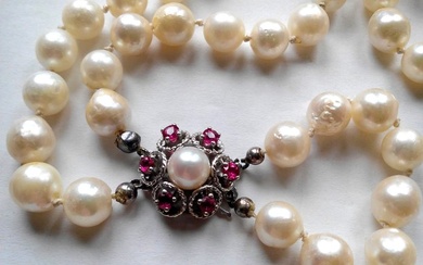 No Reserve Price - Juwelier Wallner Necklace - 8 kt white gold - Akoya pearls up to 8 mm - 2 rows - pink tourmalines