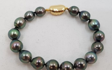 No reserve price - 925 Silver - 9x10.6mm Shimmering Tahitian Pearls - Bracelet