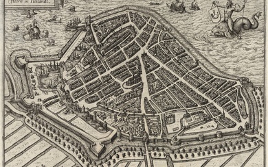 [Noord-Holland]. "Hoorn in Hollandt. Plan à vol d'oiseau, 23,5x32,4 cm, tiré de GUICCIARDINI, 1582 =...