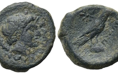Northern Apulia, Salapia, c. 225-210 BC. Æ (15mm, 2.72g). Head...