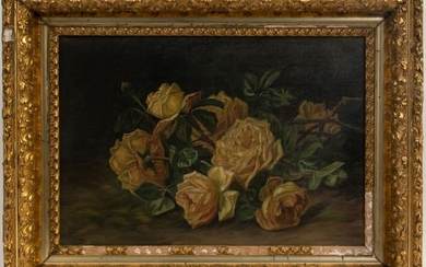 OIL ON CANVAS, C. 1900, YELLOW ROSES