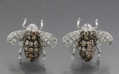 Ohne Mindestpreis - 18 kt. White gold - Earrings - 0.76 ct Bumblebees, brilliant cut diamonds white and natural cognac