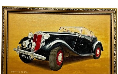 Oil Painting Portrait Classic Automobile 1950 MG TD 1500 Black Roadster Car