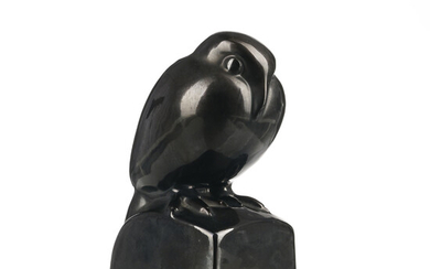 Oiseau, sujet en céramique lustrée noire, Bonifas et Wyss Pilet, h. 17,5 cm