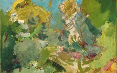 Oluf Høst: Sunbeams in the forest, Summer, Bornholm. Signed OH. 30. Oil on canvas. 82×66 cm.