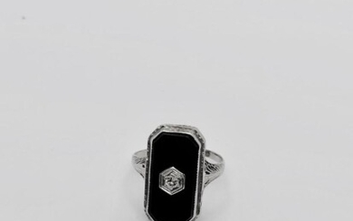 Onyx and diamond ring Art deco