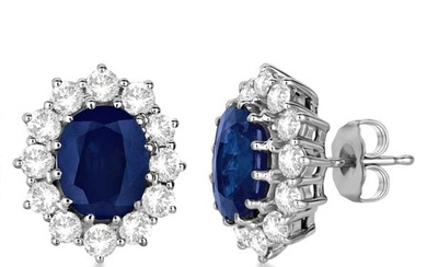 Oval Blue Sapphire and Diamond Accented Earrings 14k White Gold 7.10ctw
