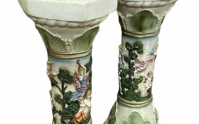 PAIR OF PEDESTALS CAST & PAINTED STONE