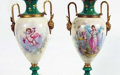 Pair Of Porcelain Covered Urns