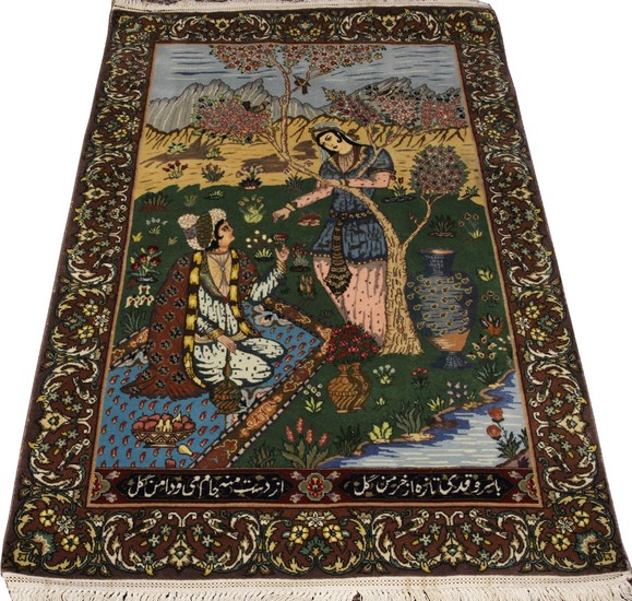 PERSIAN TABRIZ PICTORIAL HAND WOVEN WOOL RUG