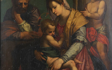 PITTORE ANONIMO DEL XIX SECOLO<BR>"Sacra famiglia con San Giovannino"