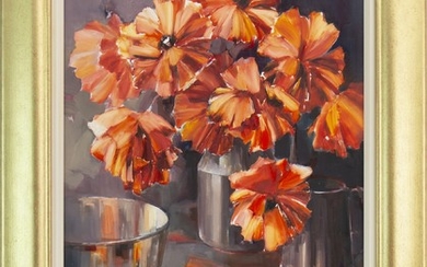 POPPIES AND PEWTER, AN OIL BY ETHEL WALKER