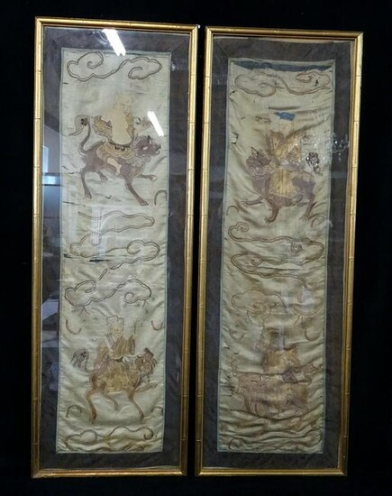 PR. 18/19TH C. CHINESE GOLD THREAD EMBROIDERIES RIDERS