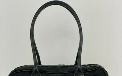 PRADA Black Nylon and Leather Shoulder Hand Bag