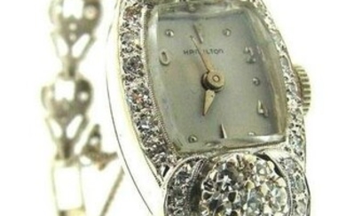 PRETTY Hamilton 14k White Gold & Diamond Watch Vintage