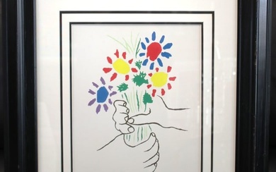 Pablo Picasso "Bouquet of Peace Flowers" Lithograph Framed Print, signed and dated by the artist.