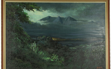 Paintings, engravings, etc. - Indonesian School: view of an Indonesian city at night, oil on canvas, signed D. Saleh - 66 x 98 cm