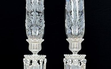 Pair Baccarat Glass Lustre Candlesticks