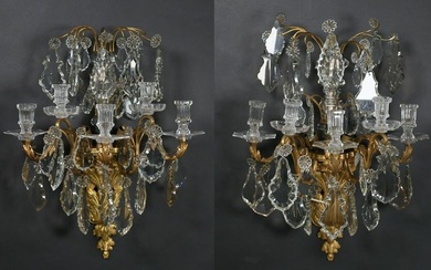 Pair Baccarat Style Gilt Bronze & Crystal Sconces