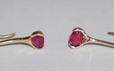 Pair Ladies 14k Gold & Ruby Earrings