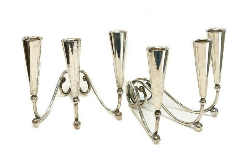 Pair Mexico 925 Sterling Silver 3-Light Candelabras