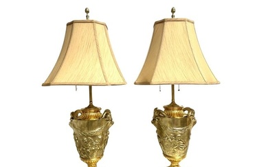 Pair of 19th C Gilt Bronze Table Lamp After Claude Michel Clodion