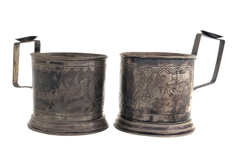 Pair of 84 Russian silver cup holders, signed 84...