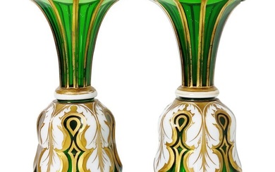 Pair of Antique Bohemian Gilt Art Glass Nouveau Vases Or Murano Czech