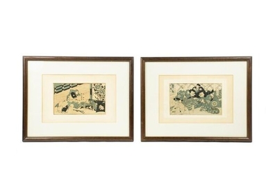 Pair of Antique Japanese Lithographs on Paper