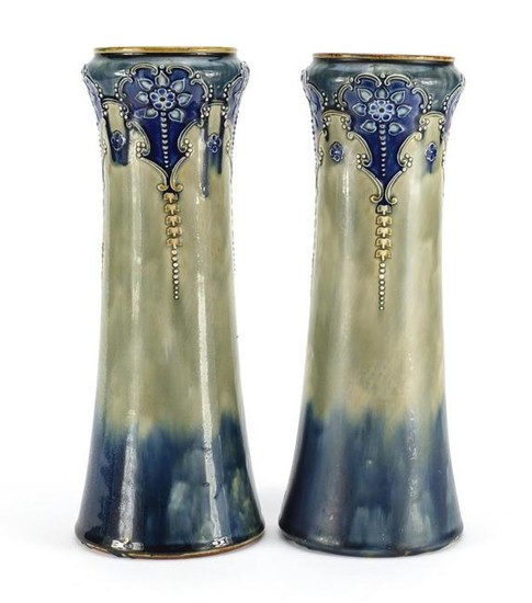 Pair of Art Nouveau Royal Doulton vases, decorated in