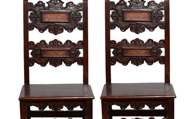 Pair of Carved and Inlay Wooden Chairs