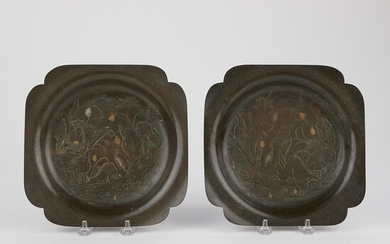 Pair of Chinese Bronze Gold & Silver Inlay Plates