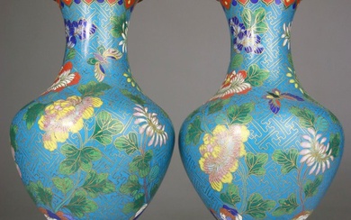 Pair of Chinese Gilt Cloisonne Bronze Vases - Bronze, Enamel - China - Twentieth century