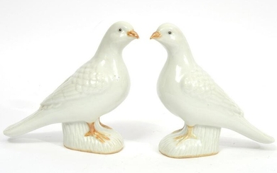Pair of Chinese Glazed Porcelain White Doves