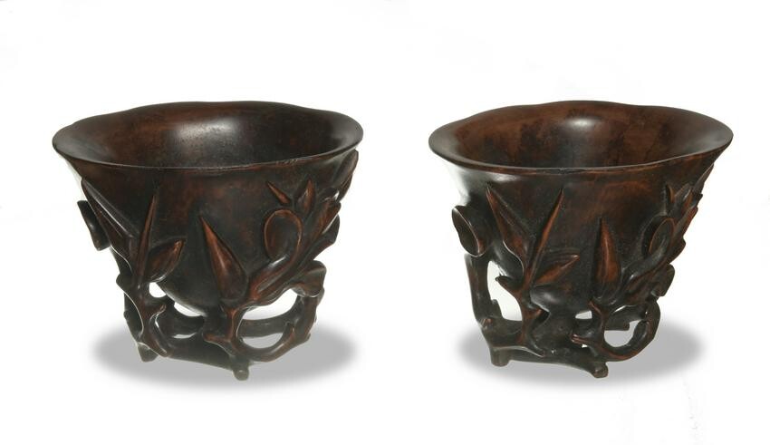 Pair of Chinese Huanghuali Cups, 18-19th Century