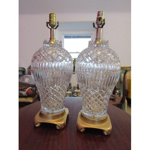 Pair of Cut Crystal Table Lamps with Gilded Bronze Bases Eac...