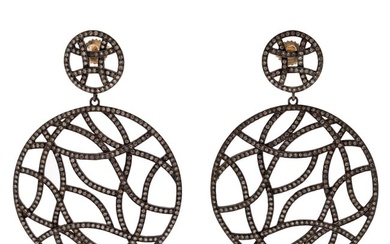 Pair of Diamond, Patinated Sterling Silver, 14k Earrings, Nina Gilin