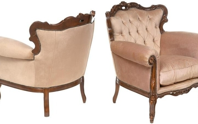 Pair of Louis XV Style Button Back Arm Chairs