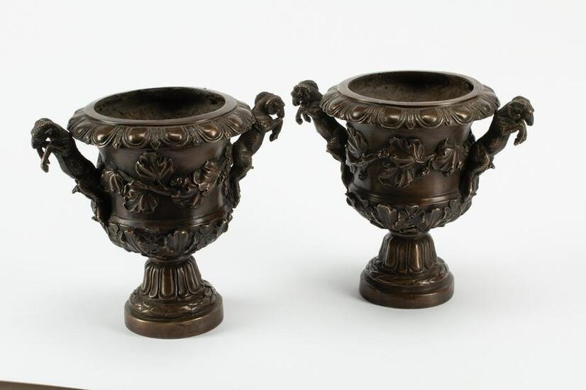 Pair of Pompeian-Style Bronze Vases