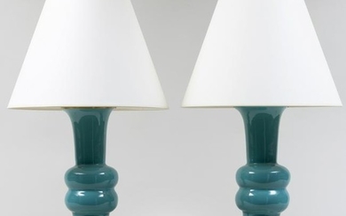 Pair of Turquoise Porcelain Lamps, Designed by