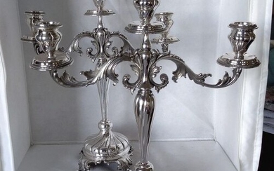 Pair of tall 3 lights candelabras(2) - .800 silver - Italy - Early 20th century