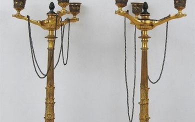 Pair of tripod candelabra with three light arms...